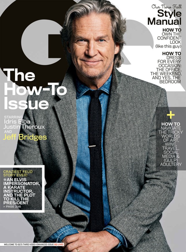 Actor Jeff Bridges appears on the cover of GQ's October issue.  (PRNewsFoto/GQ)