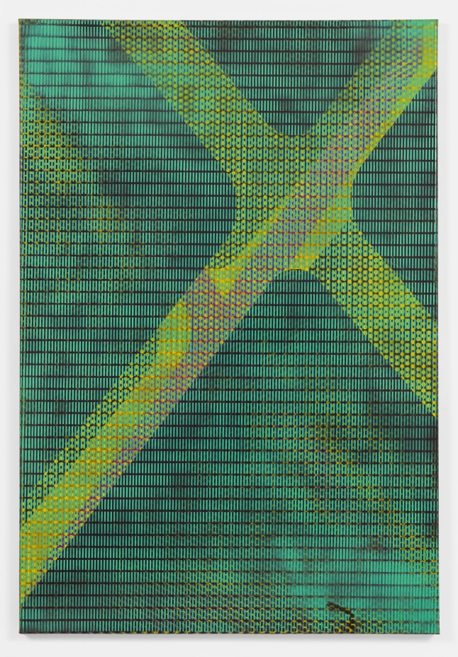 Isa Genzken MLR, 1992 Alkyd resin spray paint on canvas 48 1/16 x 32 5/16″ (122 x 82 cm) Lonti Ebers, New York Courtesy the artist and Galerie Buchholz, Cologne/Berlin © Isa Genzken