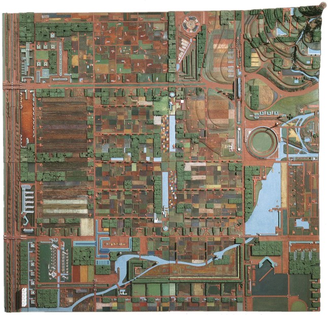 Frank Lloyd Wright (American, 1867–1959). Broadacre City Project. 1934–35. Model: painted wood, 152 x 152” (386.1 x 386.1 cm). The Frank Lloyd Wright Foundation Archives (The Museum of Modern Art | Avery Architectural & Fine Arts Library, Columbia University, New York)