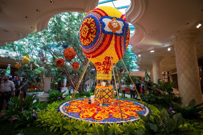 Floral hot air balloon, designed by Preston Bailey, unveiled at Wynn Las Vegas