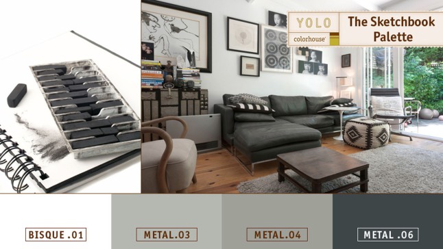 The Sketchbook Palette from YOLO Colorhouse embraces the simplicity of black + white with this pared down palette. Similar to a charcoal drawing, visual interest is achieved through changes in value and contrast. (PRNewsFoto/YOLO Colorhouse)