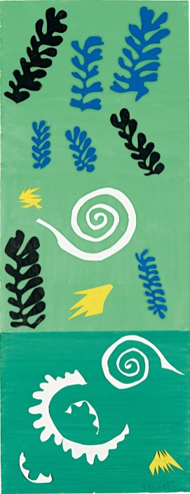 Henri Matisse (French, 1869-1954). Composition Green Background (Composition fond vert), 1947. Gouache on paper, cut and pasted, and pencil. 41 x 15 7/8” (104.1 x 40.3 cm). The Menil Collection, Houston. © 2014 Succession H. Matisse, Paris / Artists Rights Society (ARS), New York