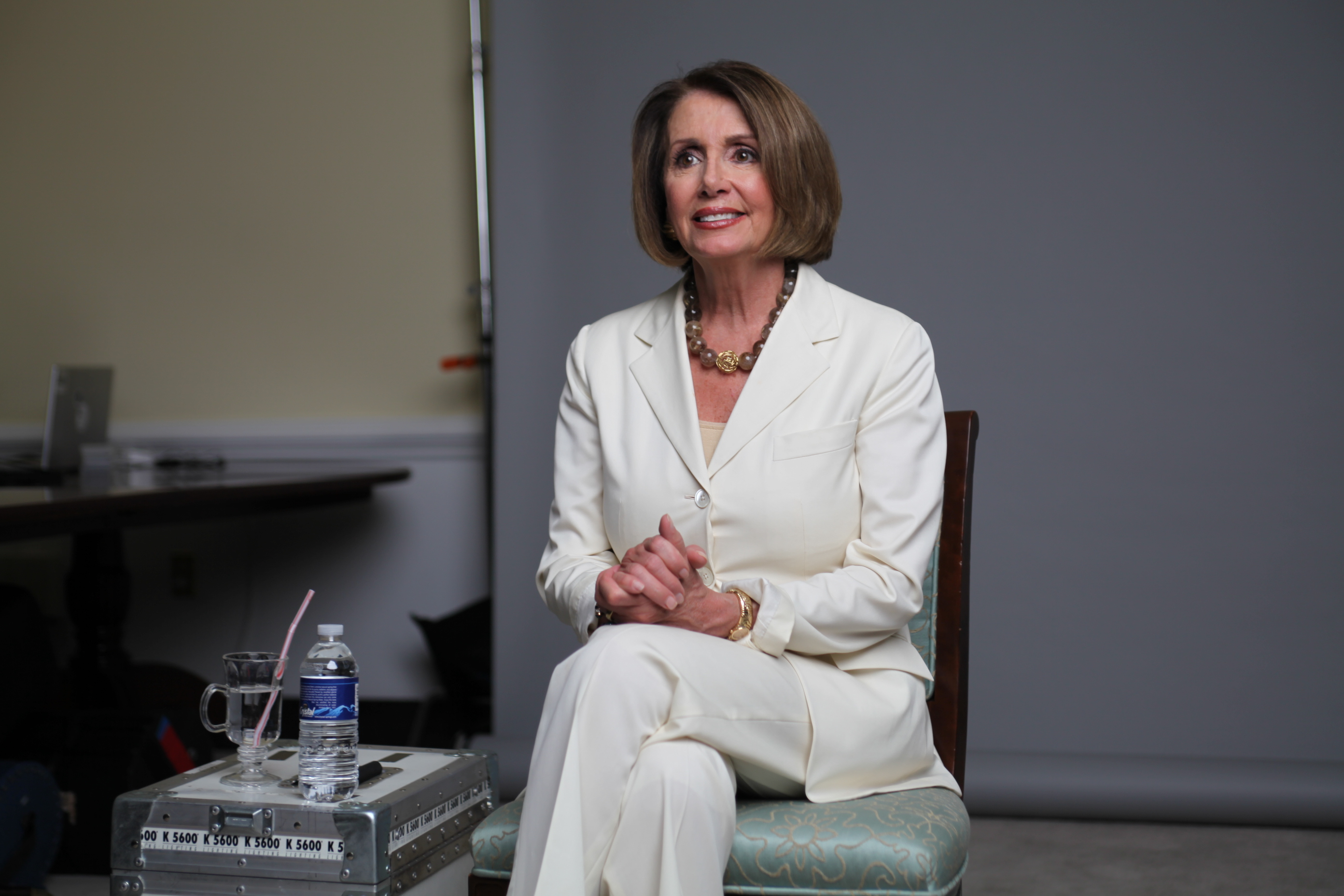 Nancy Pelosi on the set of “American Masters: The Women’s List.” 