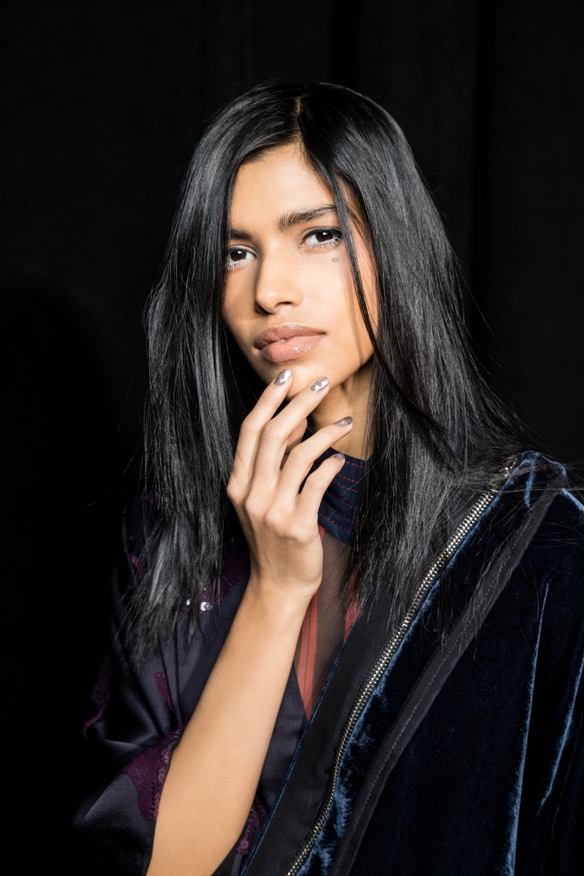 Model wearing Sally Hansen backstage at the Phillip Lim show at New York Fashion Week Fall/Winter 2016 Shows
